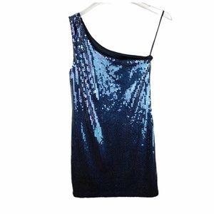 Alyn Paige One Shoulder Navy Sequin Cocktail Dress